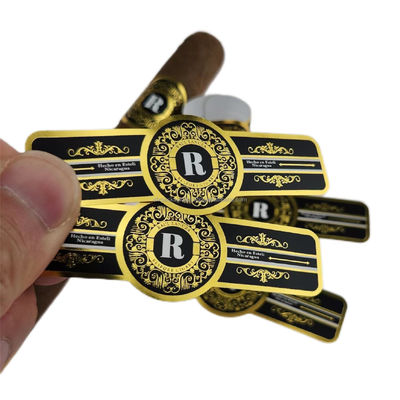 Étiquette de cigare 3D Pantone Impression de spot UV papier d'art en feuille d'or en relief autocollants en feuille personnalisés