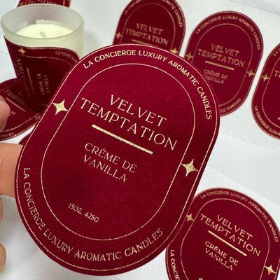 Eco-friendly Logo imprimé personnalisé velours en relief d'or étiquette de bougie autocollant pour pot de bougie