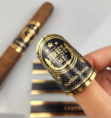 acheter Bague à cigare personnalisée, unique, OEM, imperméable en vinyle imprimé avec impression dorée en relief, autocollant d'étiquette de marque personnelle online manufacture