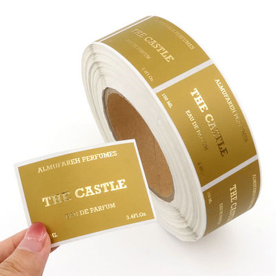 Bon prix Logo personnalisé Étiquettes de bouteille de parfum cosmétique en aluminium en feuille de papier colorée Finition en ligne