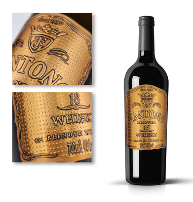 Bon prix Étiquettes en or 3D en bouteille Foil en relief Autocollants métalliques Étiquette de vin métallique étanche et écologique en ligne